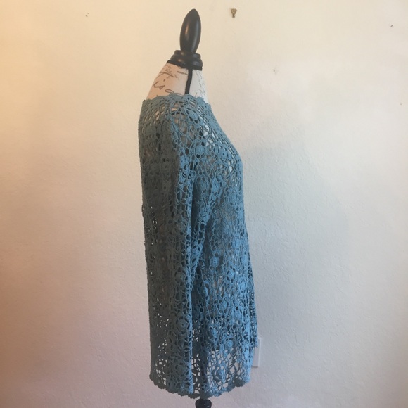 Silhouettes Handknit crochet 1X dress teal silk - Picture 4 of 7